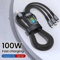 3-In-1 USB 100W 6A Fast Charger Cable Car USB to Type-C Micro LIGHTNING Cable for Iphone 16 15 14 13 Samsung Xiaomi Huawei