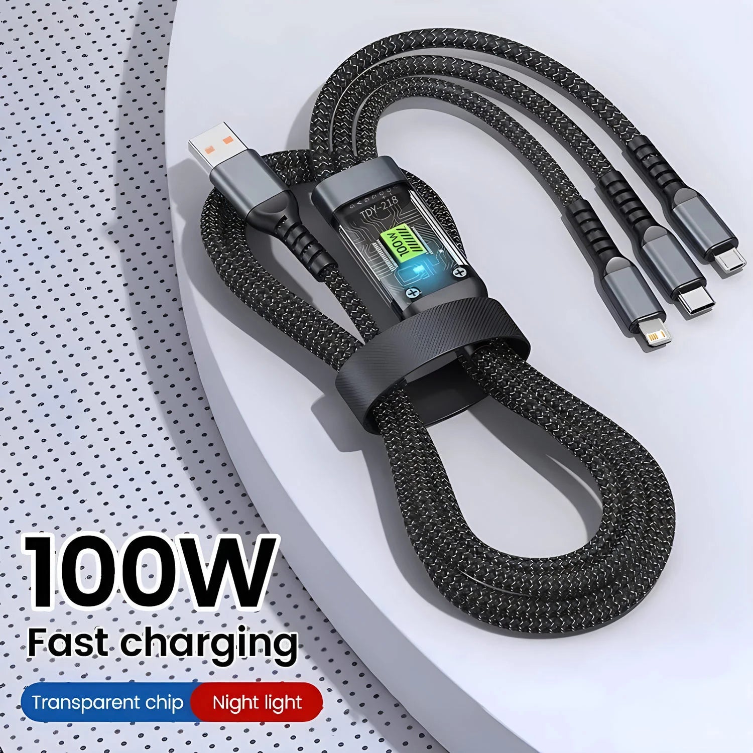 3-In-1 USB 100W 6A Fast Charger Cable Car USB to Type-C Micro LIGHTNING Cable for Iphone 16 15 14 13 Samsung Xiaomi Huawei