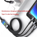 3-In-1 USB 100W 6A Fast Charger Cable Car USB to Type-C Micro LIGHTNING Cable for Iphone 16 15 14 13 Samsung Xiaomi Huawei